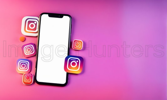 Smartphone with White Screen Mockup Surrounded by Instagram App Icons