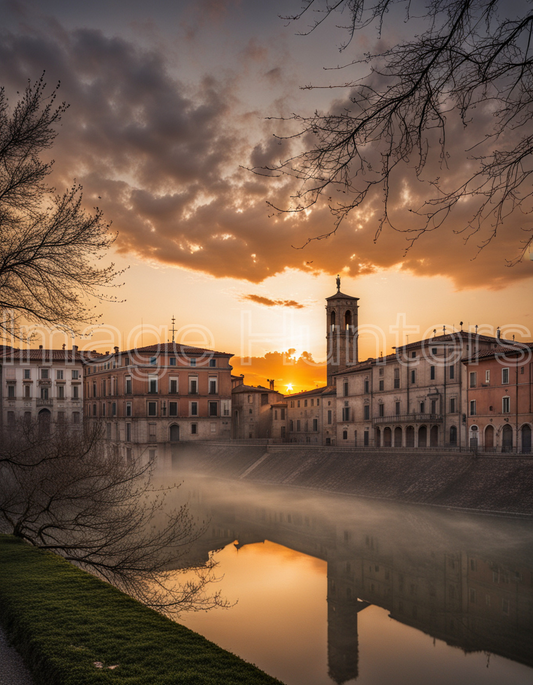 sunrise over Bagnoreggio, revealing the enchanting landscape of Lazio, Italy in warm morning hues