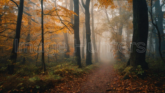 Path in a Fog-Clad Autumn Forest