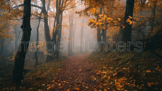 Path in a Fog-Clad Autumn Forest