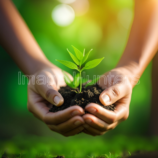 A Woman's Hand Holding a Growing Tree